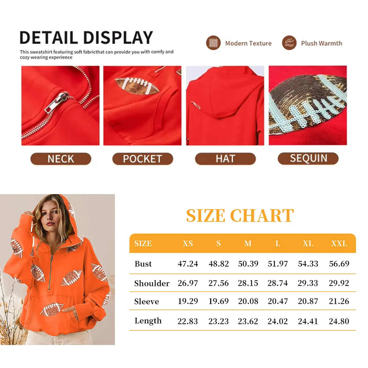 Ommig Women's Oversized Game Day Hoodie with Sequins