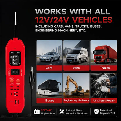 Automotive Circuit & Relay Tester,12V/24V Vehicle Electrical Diagnostic Probe,Voltage Polarity Continuity Short Circuit Detector for Auto Repair