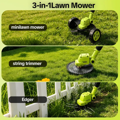 🌿21V 3-in-1 Cordless String Trimmer, Edger & Mini Mower – 2 Batteries Included