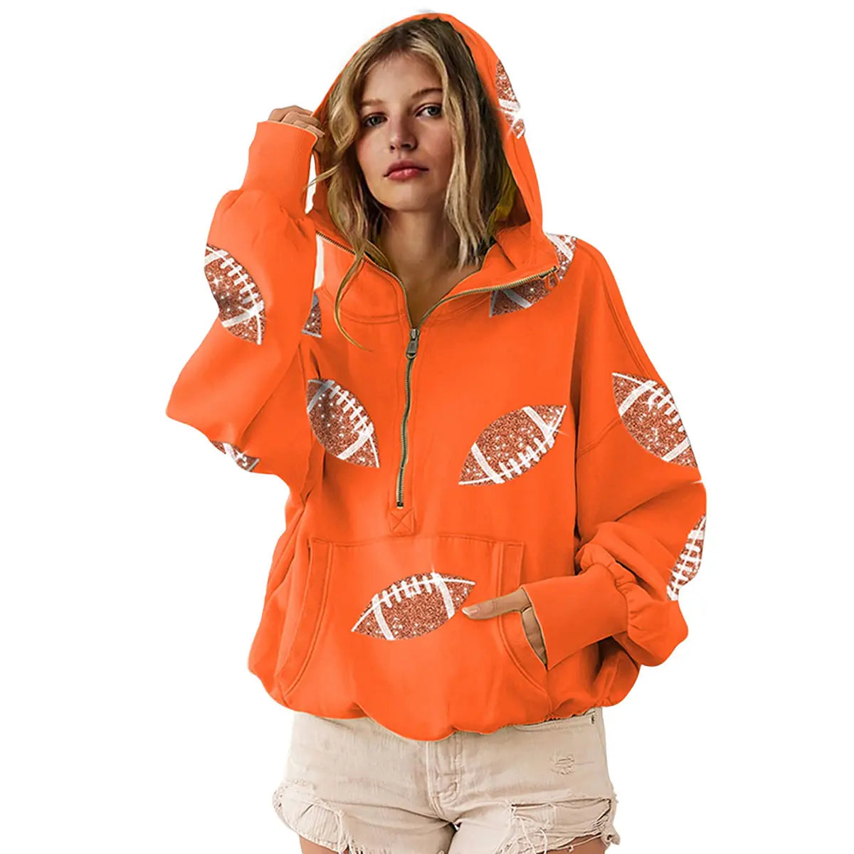 Ommig Women's Oversized Game Day Hoodie with Sequins