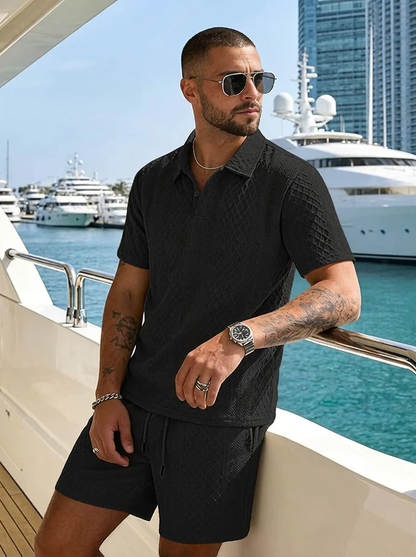 Men's 2 Pieces Outfits Casual Polo Shirt and Shorts Set Collar Athletic Jogging Summer Tracksuit