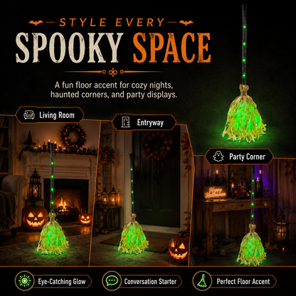 Light Up Walking Witch Broom | Animated Halloween Decor