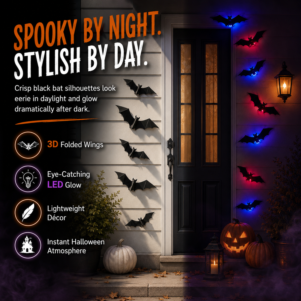 🔥Limited-Time 50% OFF🔥12Piece 3D LED Bat Lights | Halloween Wall Decorations