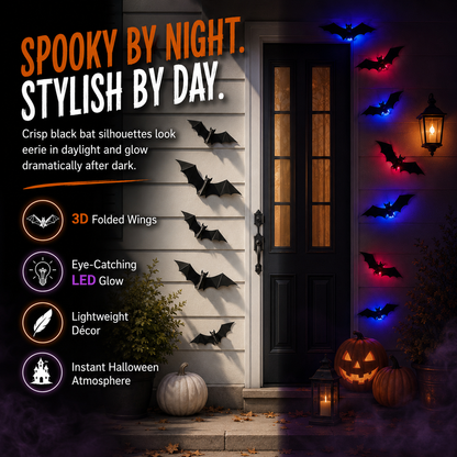 🔥Limited-Time 50% OFF🔥12Piece 3D LED Bat Lights | Halloween Wall Decorations
