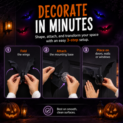 🔥Limited-Time 50% OFF🔥12Piece 3D LED Bat Lights | Halloween Wall Decorations