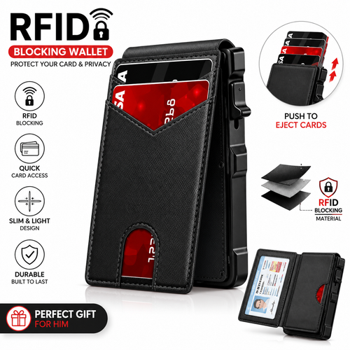 🔥New RFID Blocking Minimalist Pop-Up Wallet | One-Second Card Eject Design & Ultra Slim Pocket Wallet