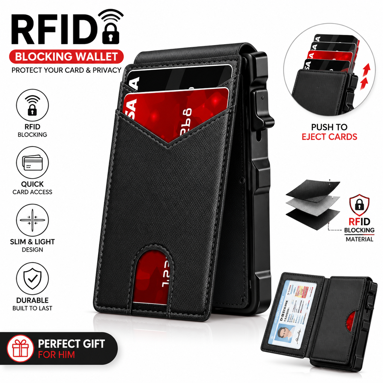 🔥New RFID Blocking Minimalist Pop-Up Wallet | One-Second Card Eject Design & Ultra Slim Pocket Wallet