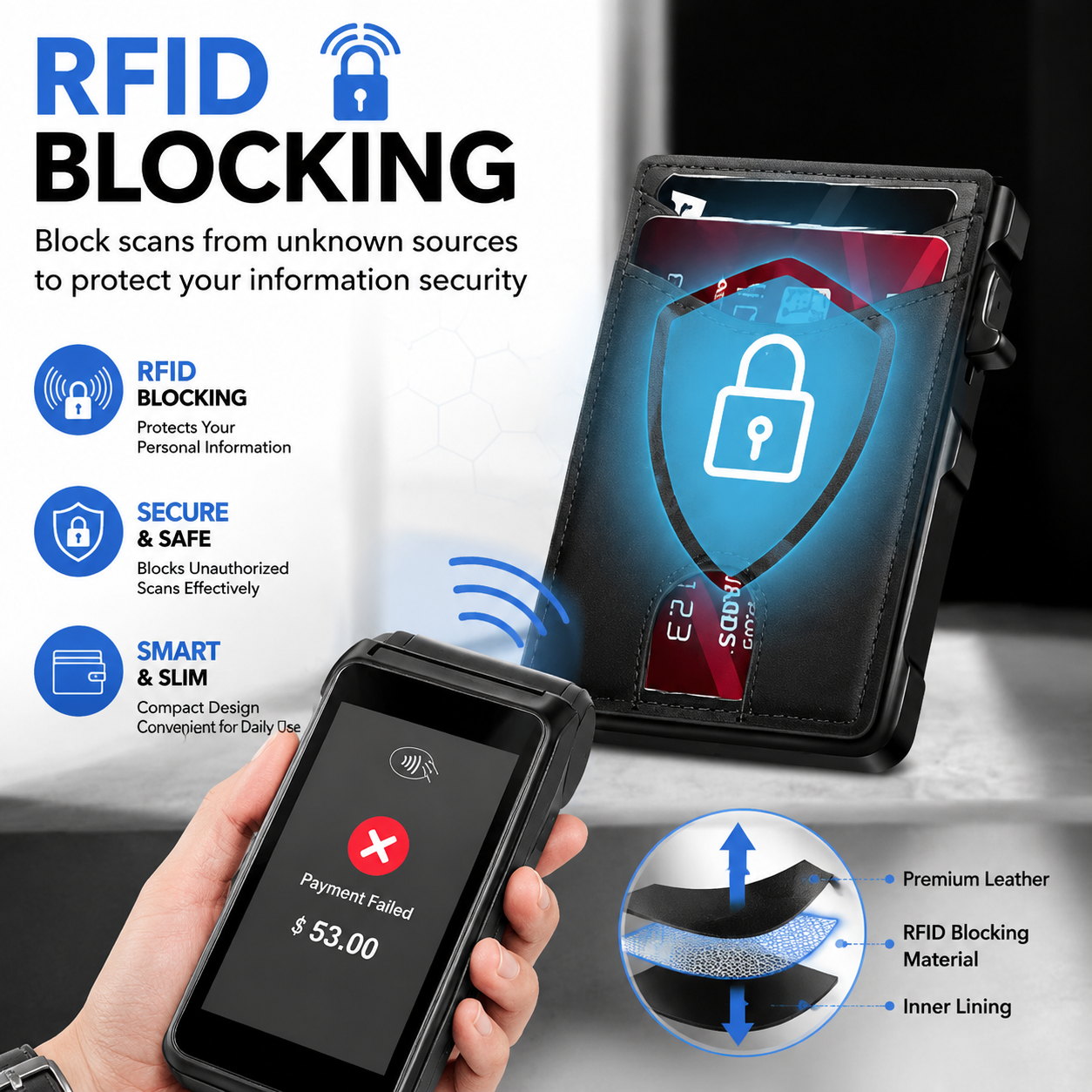 💳 RFID Blocking Minimalist Pop-Up Wallet | One-Second Card Eject Design & Ultra Slim Pocket W