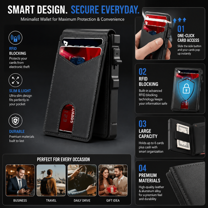 🔥New RFID Blocking Minimalist Pop-Up Wallet | One-Second Card Eject Design & Ultra Slim Pocket Wallet