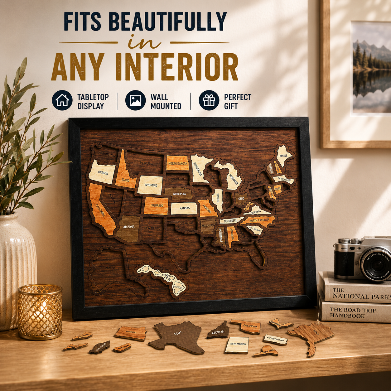 Wooden USA Travel Map Puzzle | Track Your Adventures Across America.