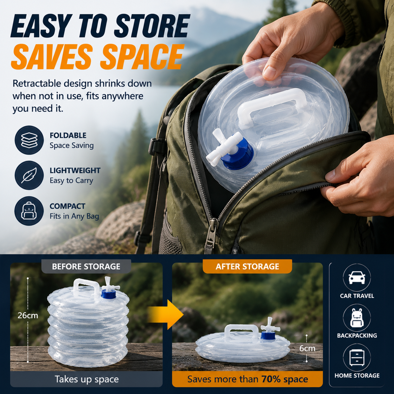 🔥 Last Day Sale | 🏕️ Foldable Camping Water Container – 5L/10L/15L Portable Water Bucket
