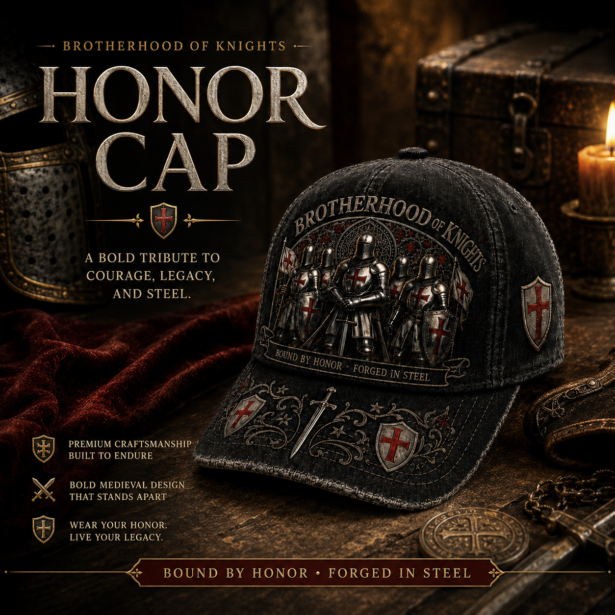 🧢 Bound By Honor Forged In Steel – Knights Templar Cap