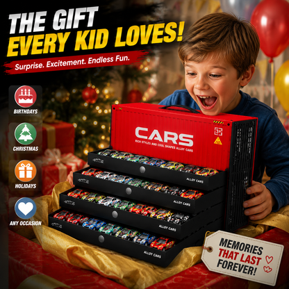 🚗 48PCS Pull-Back Alloy Racing Car Set | 4-Layer Garage Storage & Racing Track Play Mat 🎁（副本）