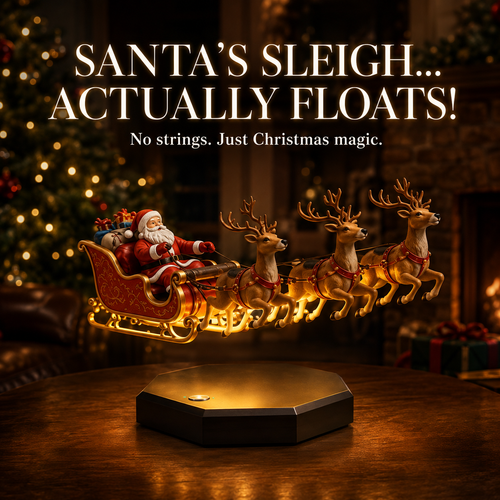 🎁🎅🏼Floating Santa Sleigh with 4 Reindeer-Magnetic Christmas Magic