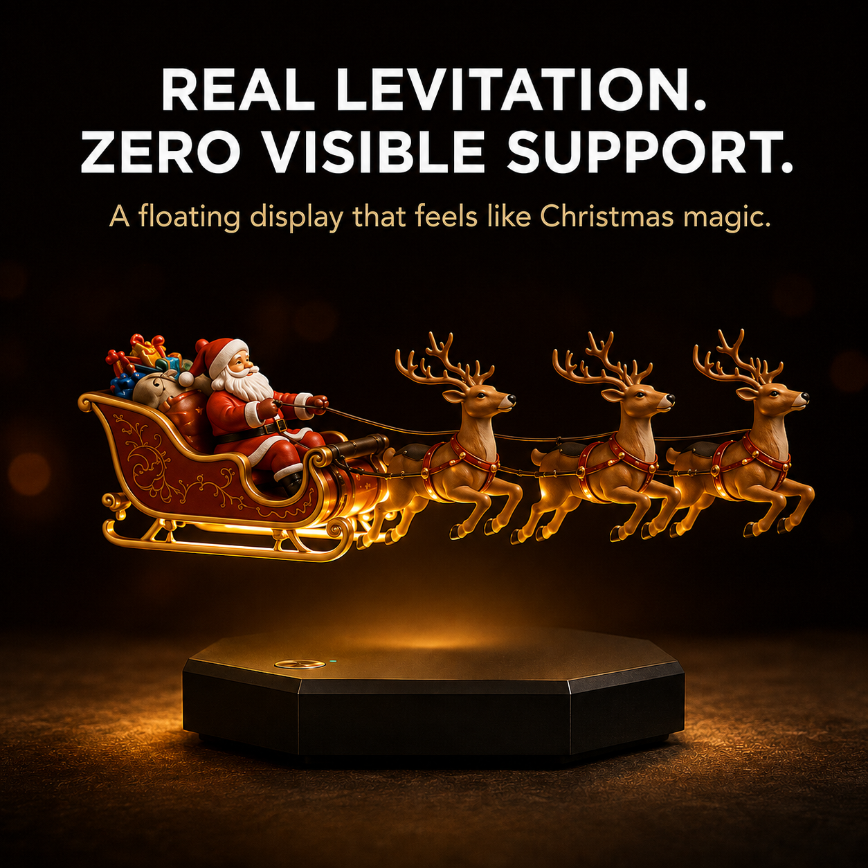 🎁🎅🏼Floating Santa Sleigh with 4 Reindeer-Magnetic Christmas Magic