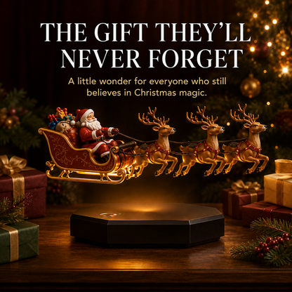 🎁🎅🏼Floating Santa Sleigh with 4 Reindeer-Magnetic Christmas Magic