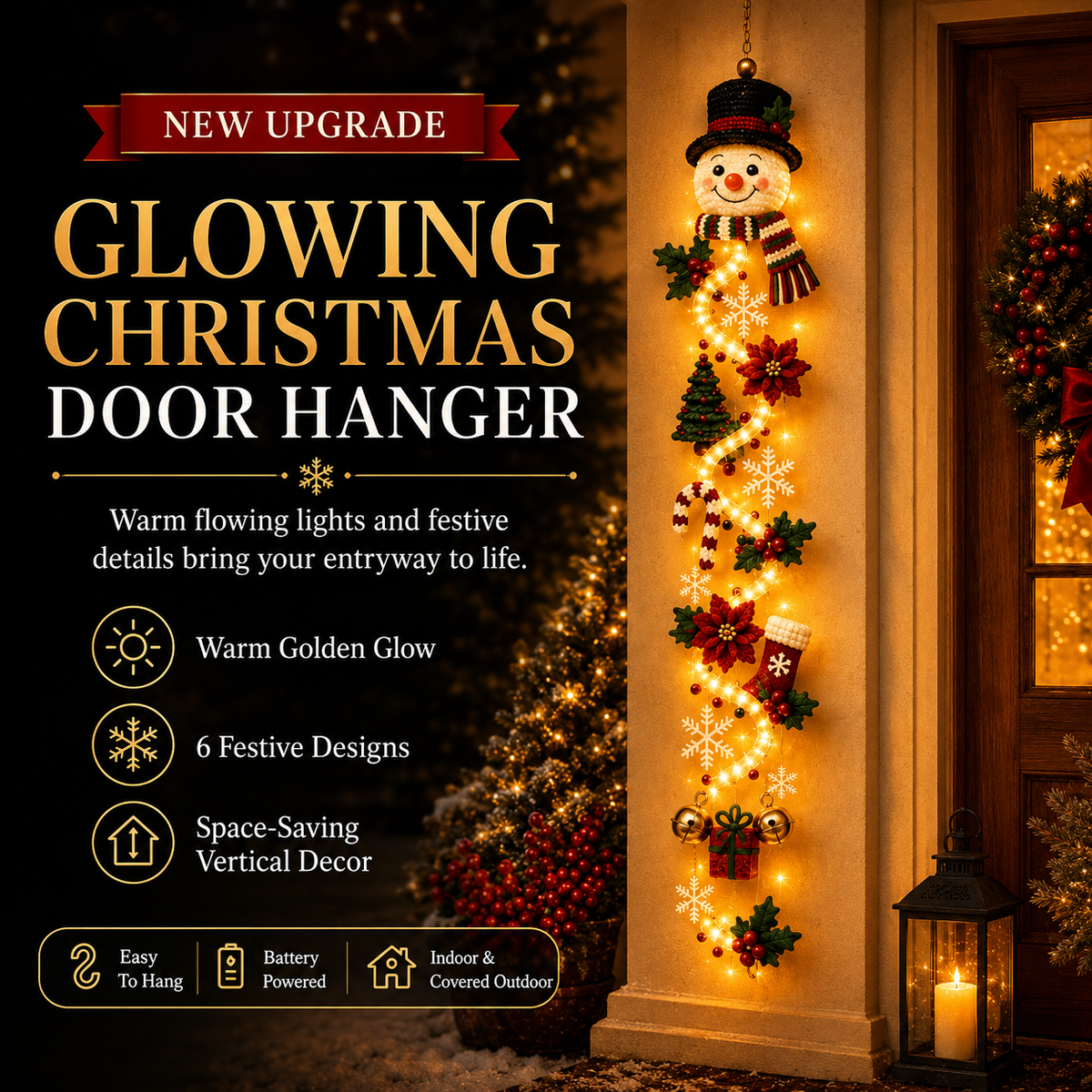 ⚡Light-Up Christmas Door Hanger – 6 Festive Designs with Warm Holiday Glow