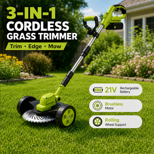 🌿⚡21V 3-in-1 Cordless String Trimmer, Edger & Mini Mower – 2 Batteries Included