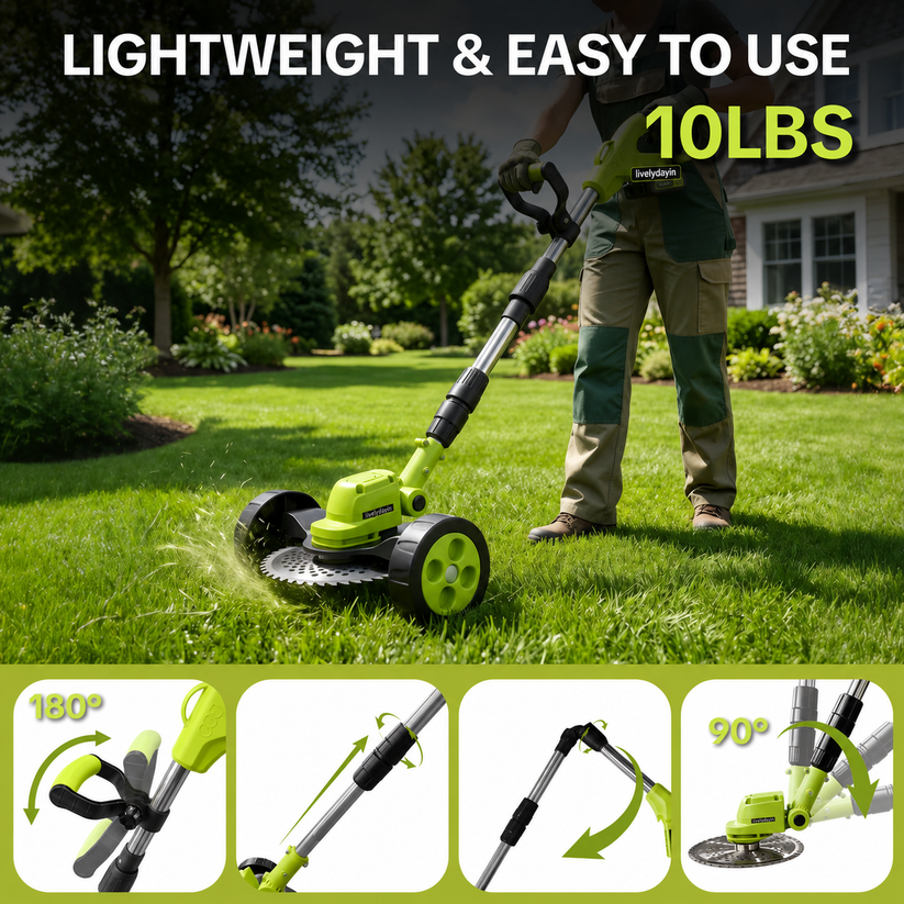 🌿⚡21V 3-in-1 Cordless String Trimmer, Edger & Mini Mower – 2 Batteries Included