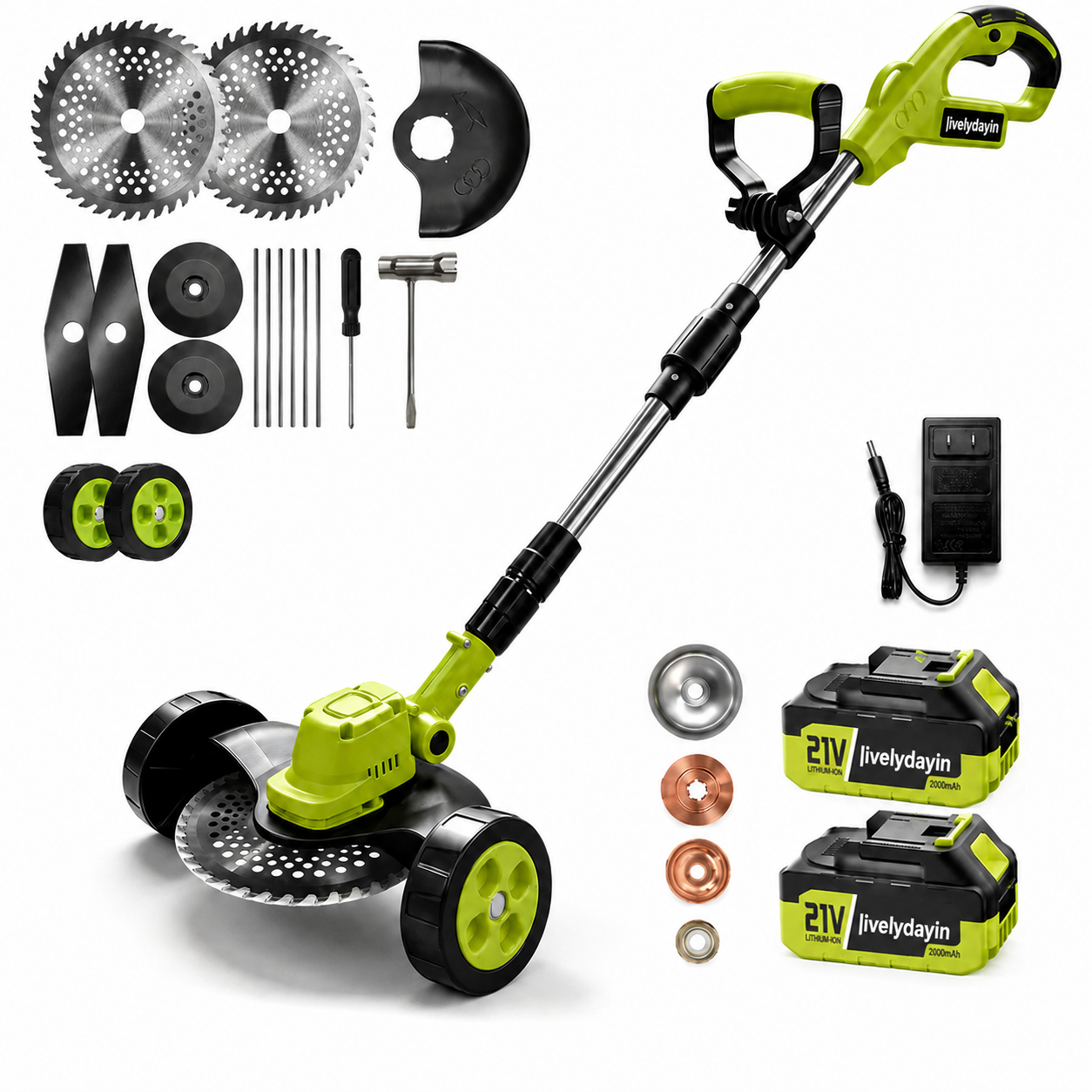🏡21V 3-in-1 Cordless Trimmer – Edger + Mower, 2 Batteries