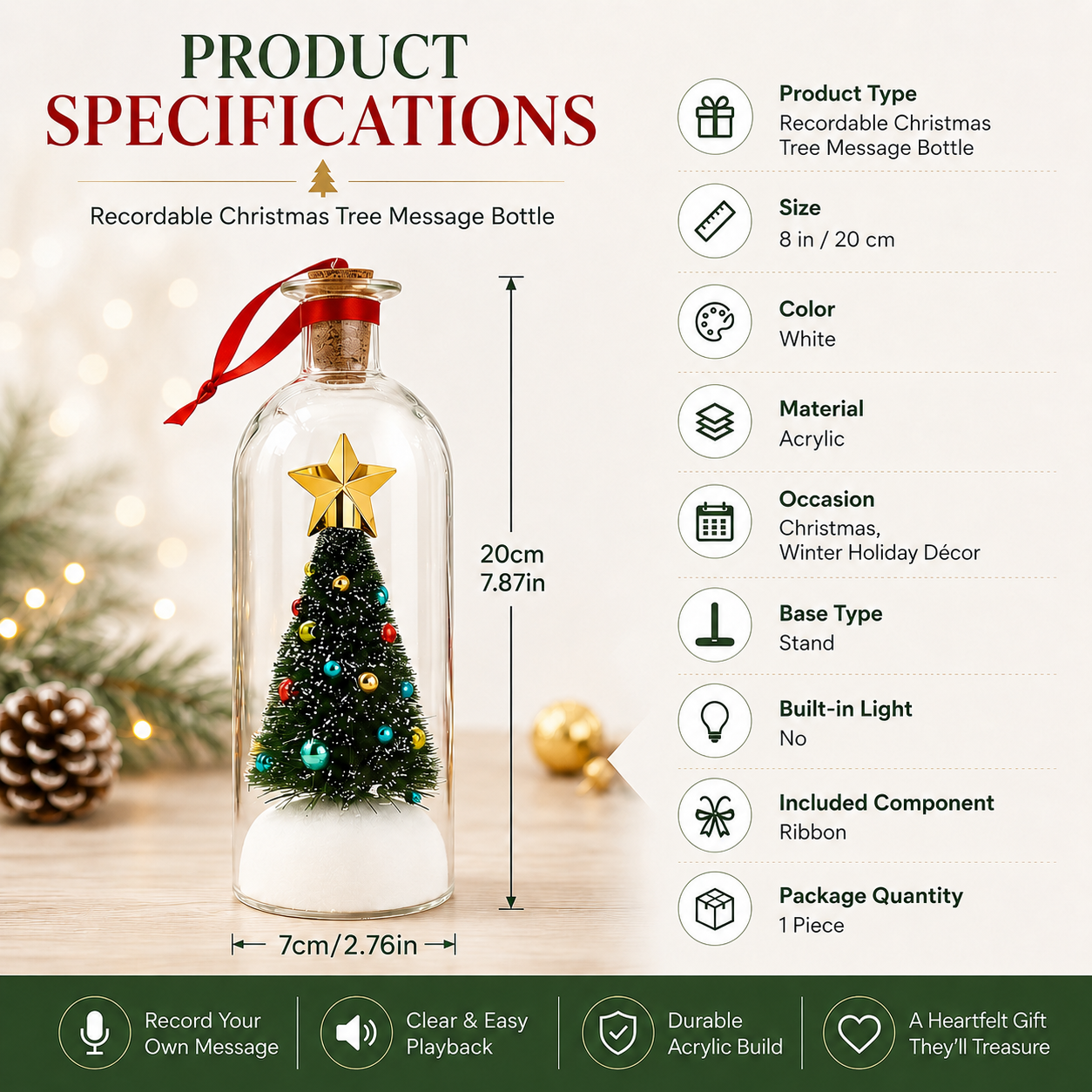 🎄Recordable Christmas Tree Message Bottle | Personalized Holiday Decor Gift