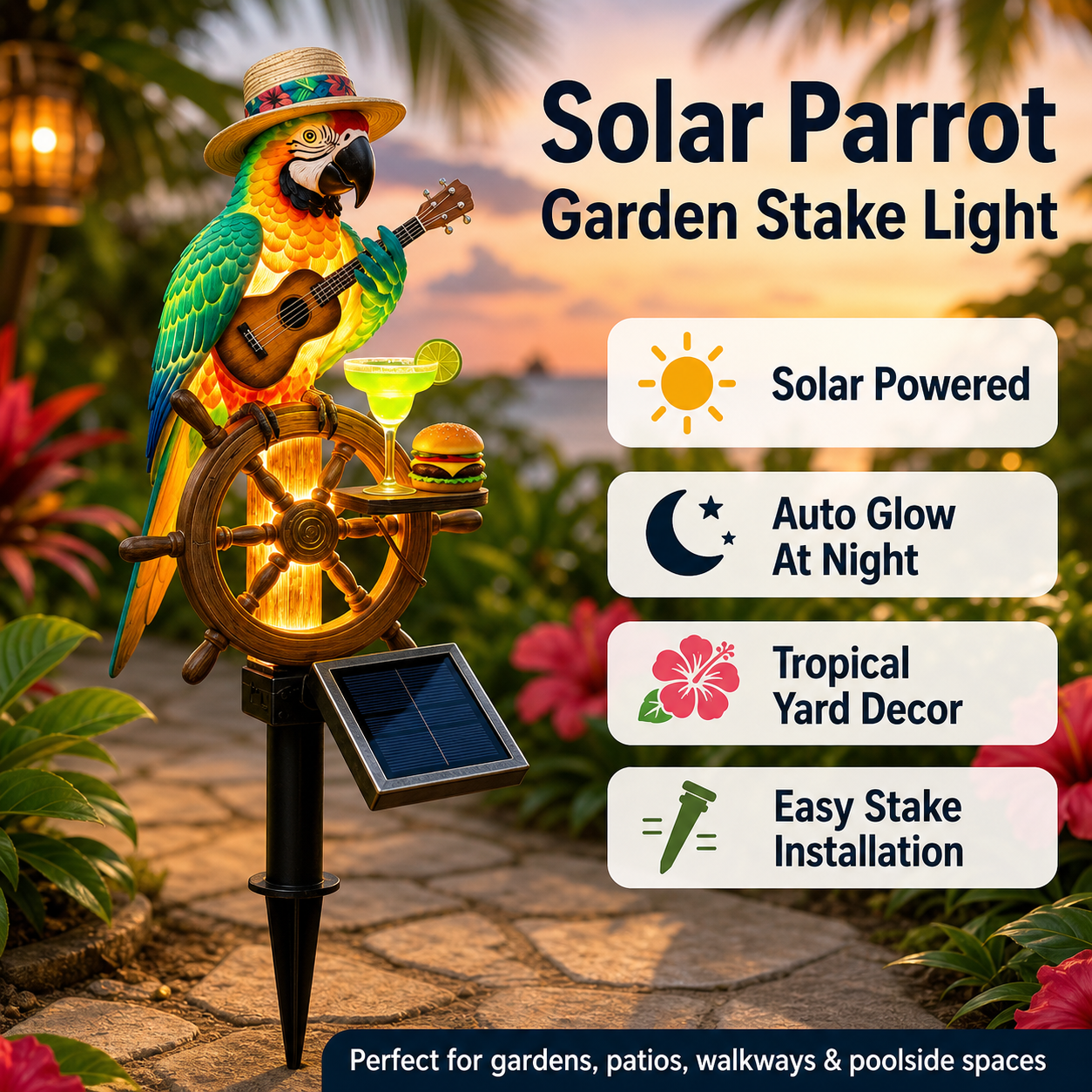 🌴 Powered Parrot Garden Light- "Wastin" Away Again"