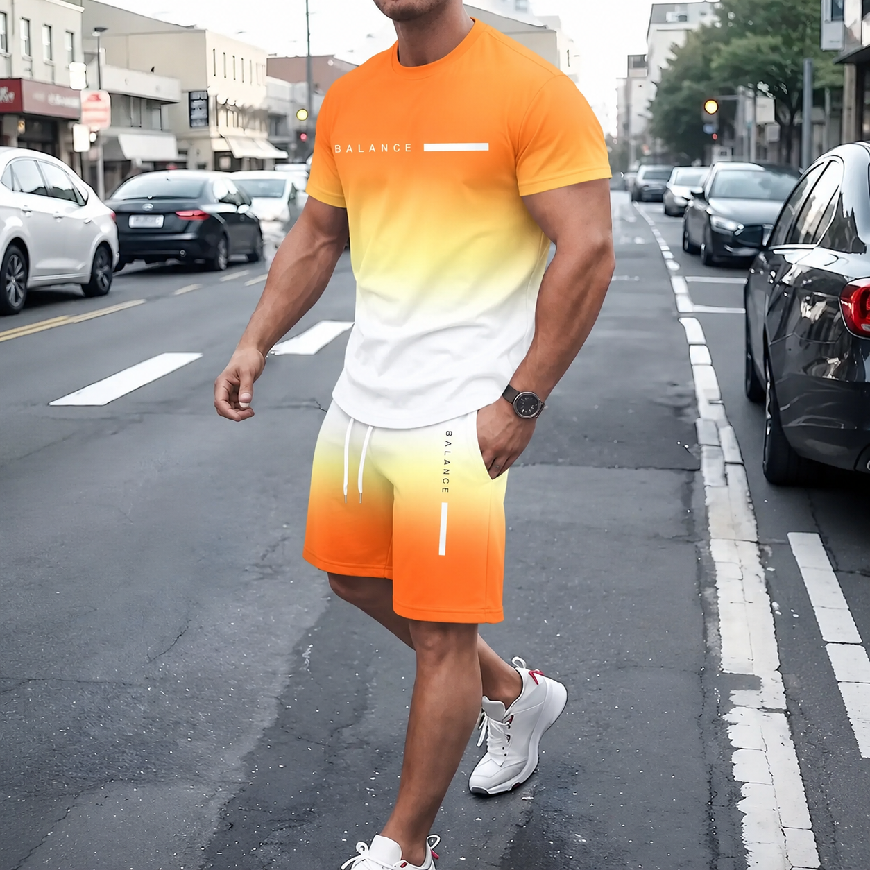 💯 Men’s Gradient Short Sleeve Tracksuit 2-Piece Set💥