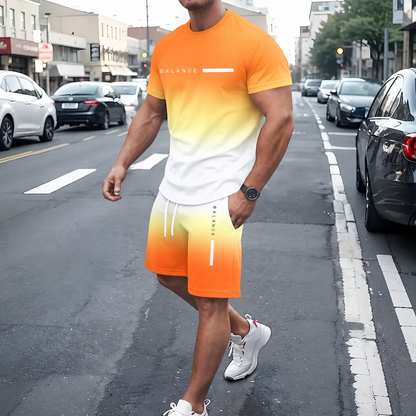 💯 Men’s Gradient Short Sleeve Tracksuit 2-Piece Set💥