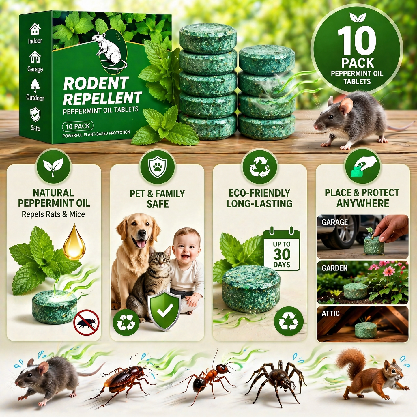 50% OFF🟢 Natural Peppermint Rodent Repellent Tablets – 12 Pack