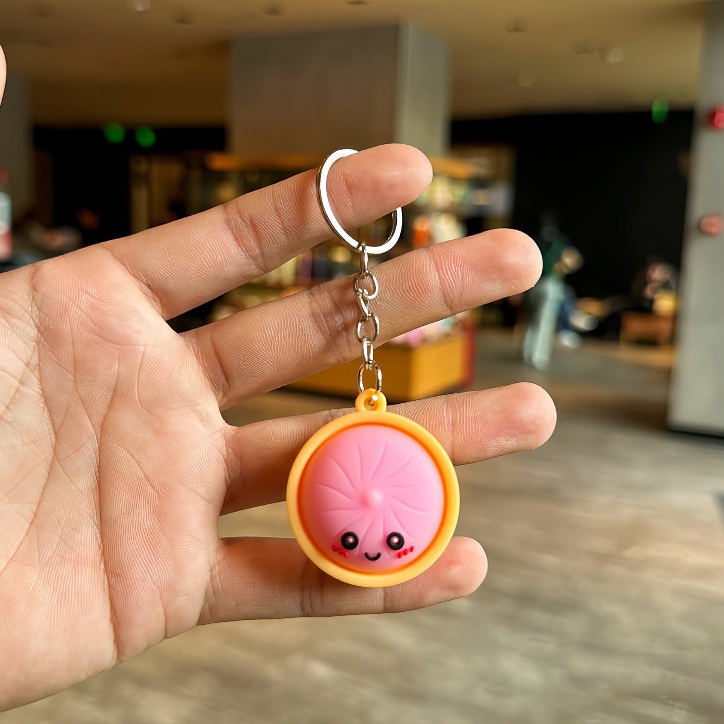 🥟6PS Cute Steamed Bun Keychain – Funny Cartoon PVC Charm for Keys, Bags & Phones