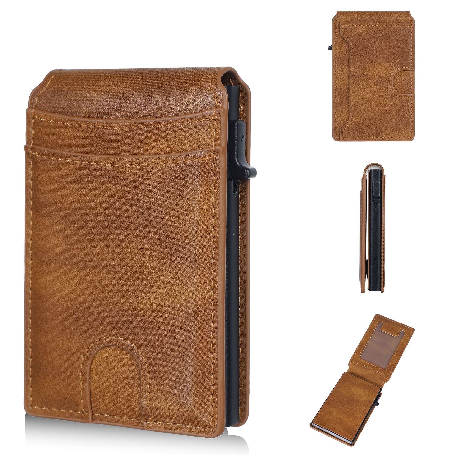 Wallet for Men- Pop Up Case, Cash Slot, and Credit Card Slot - Aluminum Wallet with RFID Blocking, Minimalist Leather Wallet Front Pocket with ID Window