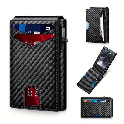 Wallet for Men- Pop Up Case, Cash Slot, and Credit Card Slot - Aluminum Wallet with RFID Blocking, Minimalist Leather Wallet Front Pocket with ID Window