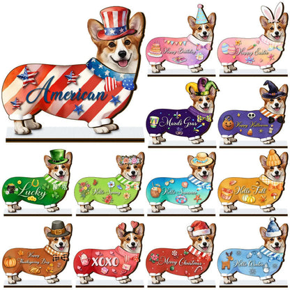 Cute Animal Wooden Sign with Interchangeable Hats for Home Decor