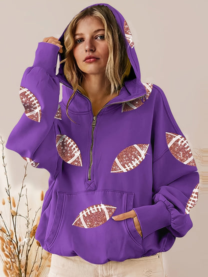 Ommig Women's Oversized Game Day Hoodie with Sequins