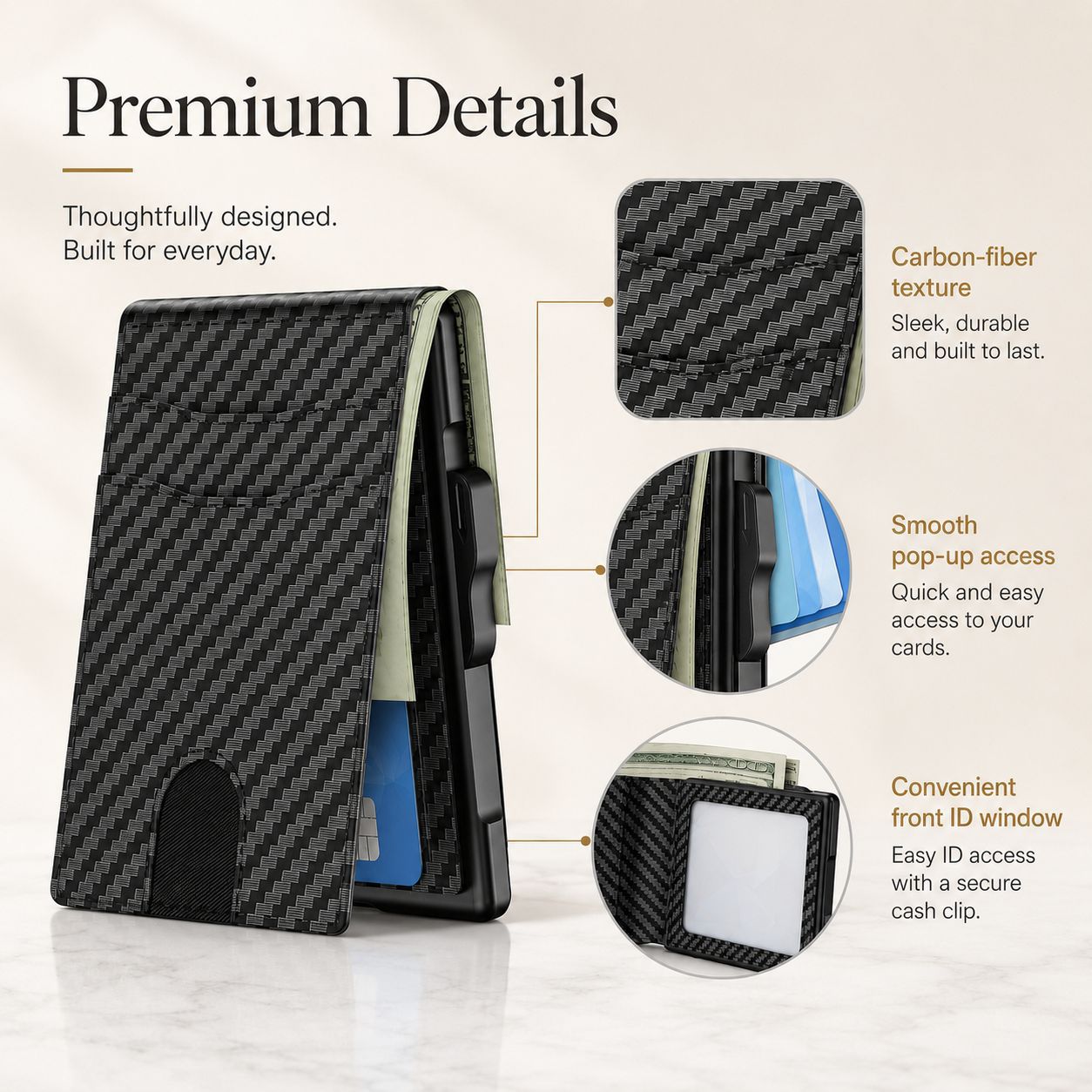 🎁New Wallet for Men - Pop Up Case, Cash Slot, and Credit Card Slot - Aluminum Wallet with RFID Blocking, Minimalist Leather Wallet Front Pocket with ID Window