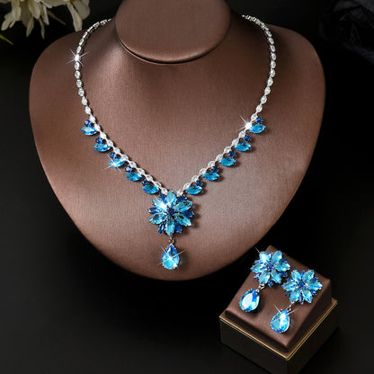 💎 2026 Crystal Zircon Flower Jewelry Set – Necklace + Earrings, Luxury Gift