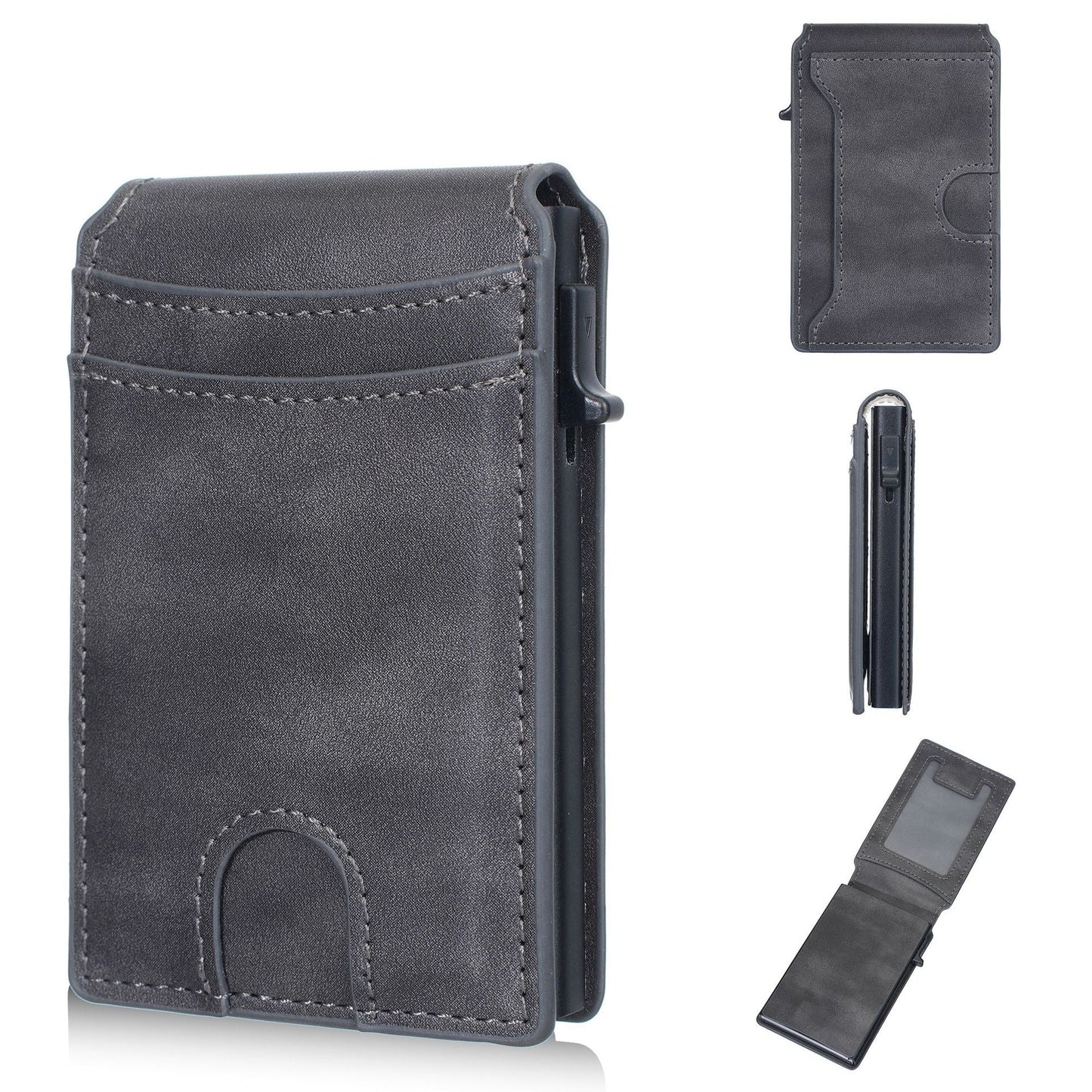 Wallet for Men- Pop Up Case, Cash Slot, and Credit Card Slot - Aluminum Wallet with RFID Blocking, Minimalist Leather Wallet Front Pocket with ID Window