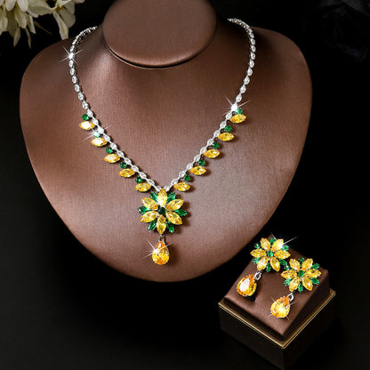 💎 2026 Crystal Zircon Flower Jewelry Set – Necklace + Earrings, Luxury Gift