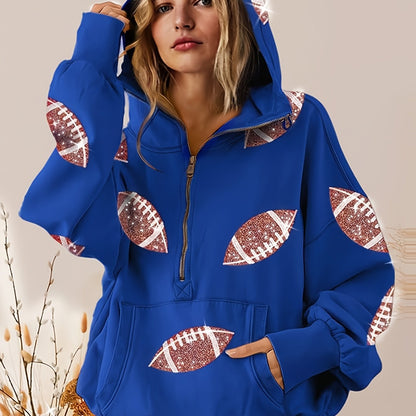 Ommig Women's Oversized Game Day Hoodie with Sequins