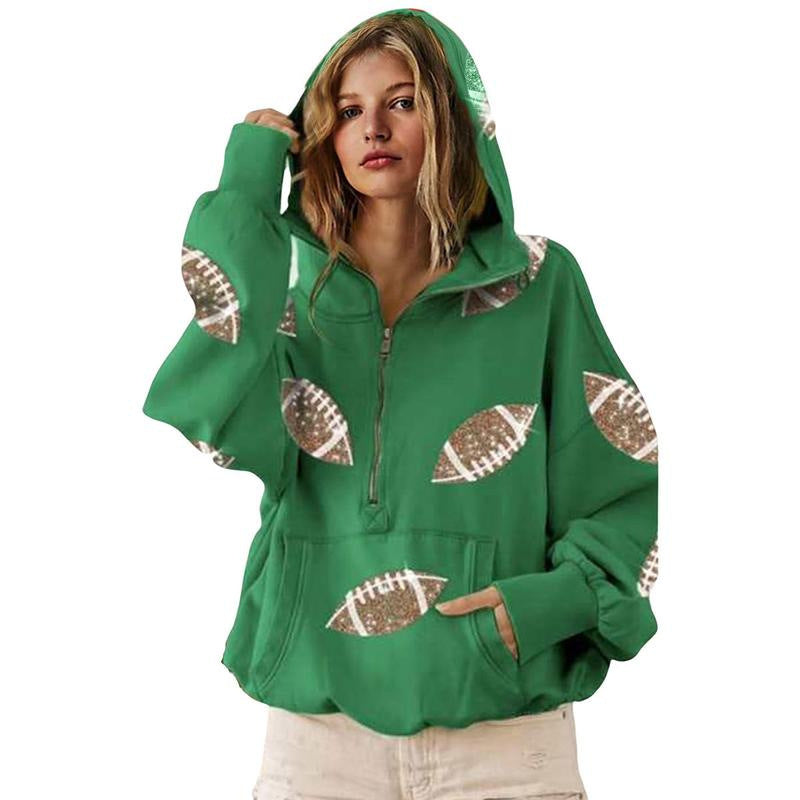 Ommig Women's Oversized Game Day Hoodie with Sequins