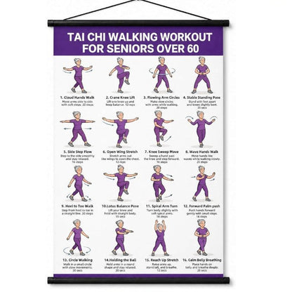 Chair Tai Chi Workout Poster for Seniors – 16 Seated Exercises for Balance & Flexibility (16×24 in)