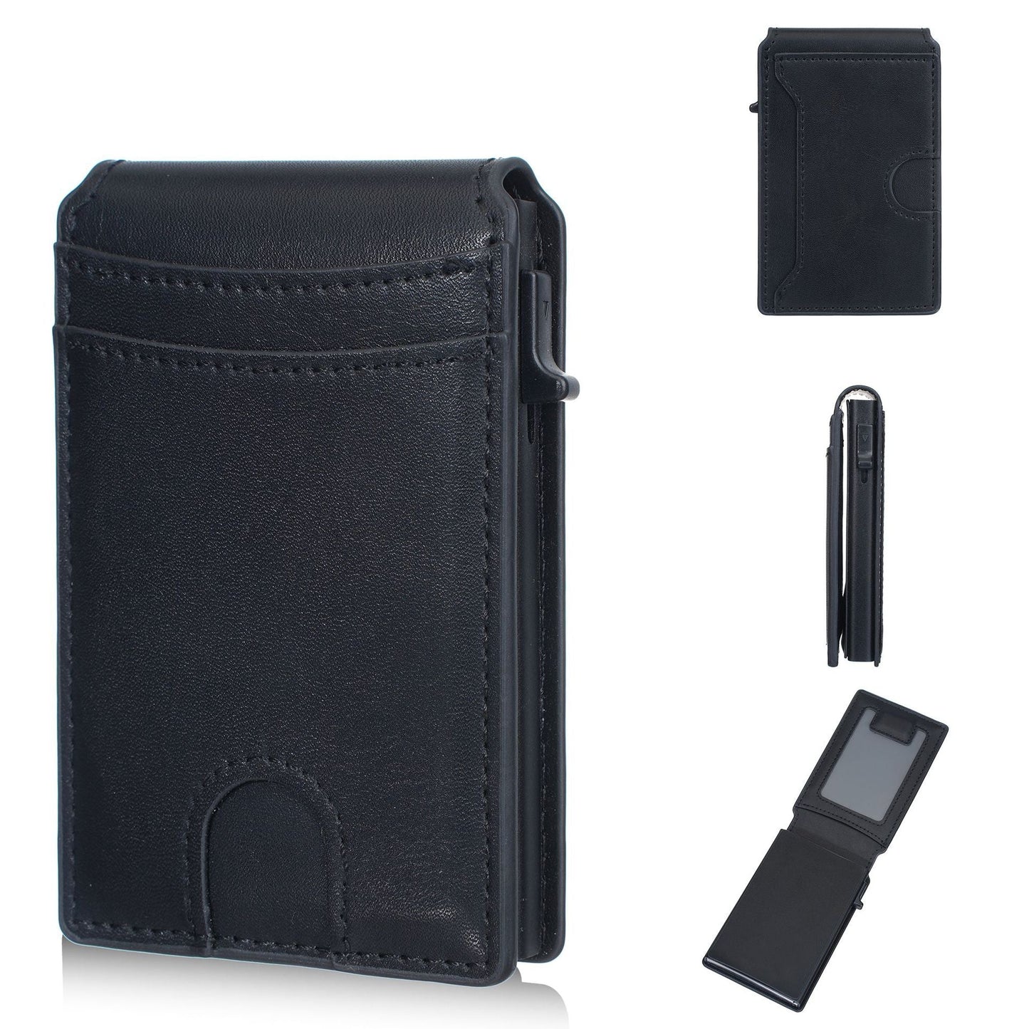 Wallet for Men- Pop Up Case, Cash Slot, and Credit Card Slot - Aluminum Wallet with RFID Blocking, Minimalist Leather Wallet Front Pocket with ID Window