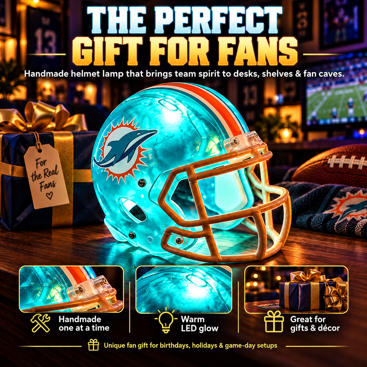 ⏳ Last day to save 49%🔥Handmade Football Helmet Lamp – LED Team Fan Cave Light with 32 Team Styles🎁