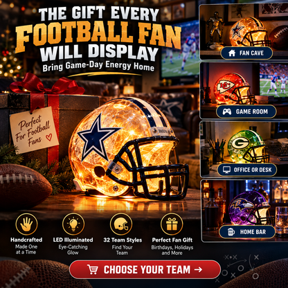 ⏳ Last day to save 49%🔥Handmade Football Helmet Lamp – LED Team Fan Cave Light with 32 Team Styles🎁