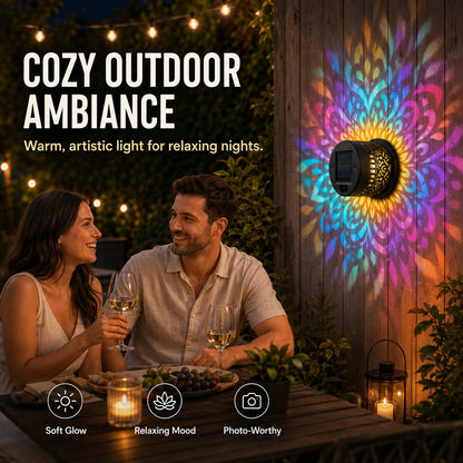 🌸Solar Mandala Wall Light Outdoor Garden Fence Projector Lamp Patio Ambient Decor