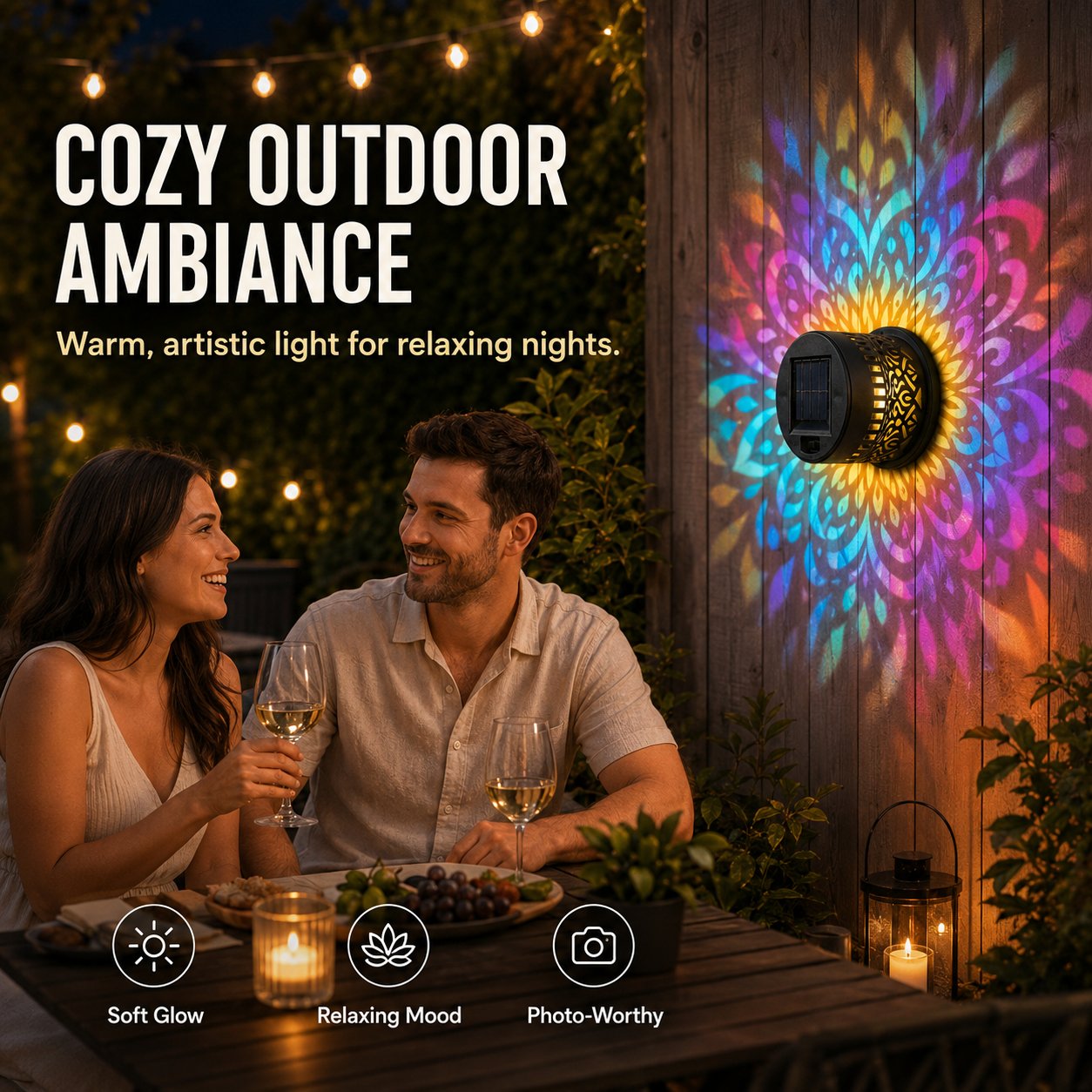 ✨Solar Mandala Wall Light Outdoor Garden Fence Projector Lamp Patio Ambient Decor