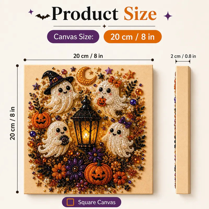 Spooky-Cute Ghost Pearl Art DIY Kit – 8" × 8" Halloween Diamond Painting