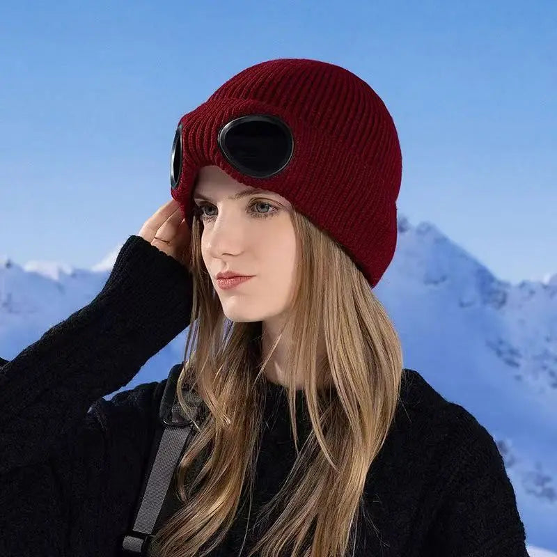⚡Unisex Solid Color Goggle Lens Design Beanie Hat