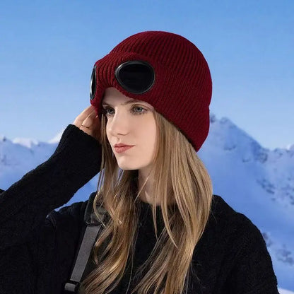 ⚡Unisex Solid Color Goggle Lens Design Beanie Hat