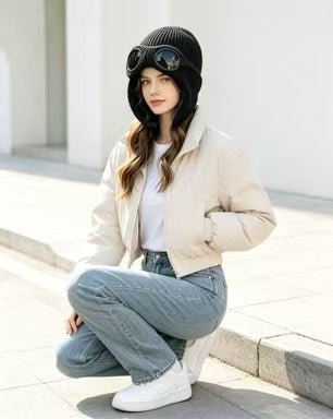 🧢Unisex Solid Color Goggle Lens Design Beanie Hat